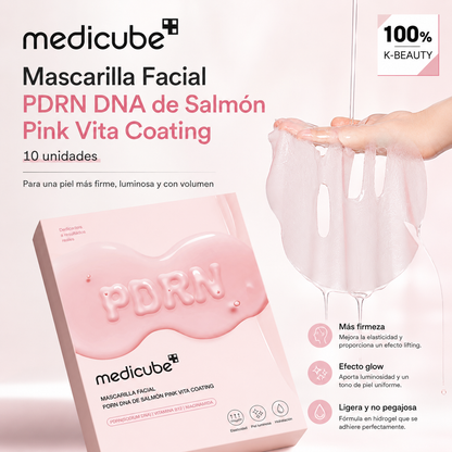 Mascarilla Facial Medicube PDRN Pink Vita Coating Mask 10 Unidades | Hidrogel Hidratante con Colágeno y Vitamina B12 | K-Beauty Coreano