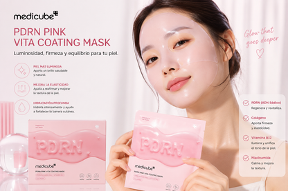 Mascarilla Facial Medicube PDRN Pink Vita Coating Mask 10 Unidades | Hidrogel Hidratante con Colágeno y Vitamina B12 | K-Beauty Coreano