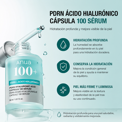 Sérum Facial ANUA PDRN Hyaluronic Acid Capsule 100 Serum | Ácido Hialurónico, PDRN y Niacinamida | Glow Coreano K-Beauty