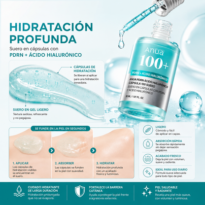 Sérum Facial ANUA PDRN Hyaluronic Acid Capsule 100 Serum | Ácido Hialurónico, PDRN y Niacinamida | Glow Coreano K-Beauty