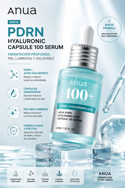 Sérum Facial ANUA PDRN Hyaluronic Acid Capsule 100 Serum | Ácido Hialurónico, PDRN y Niacinamida | Glow Coreano K-Beauty