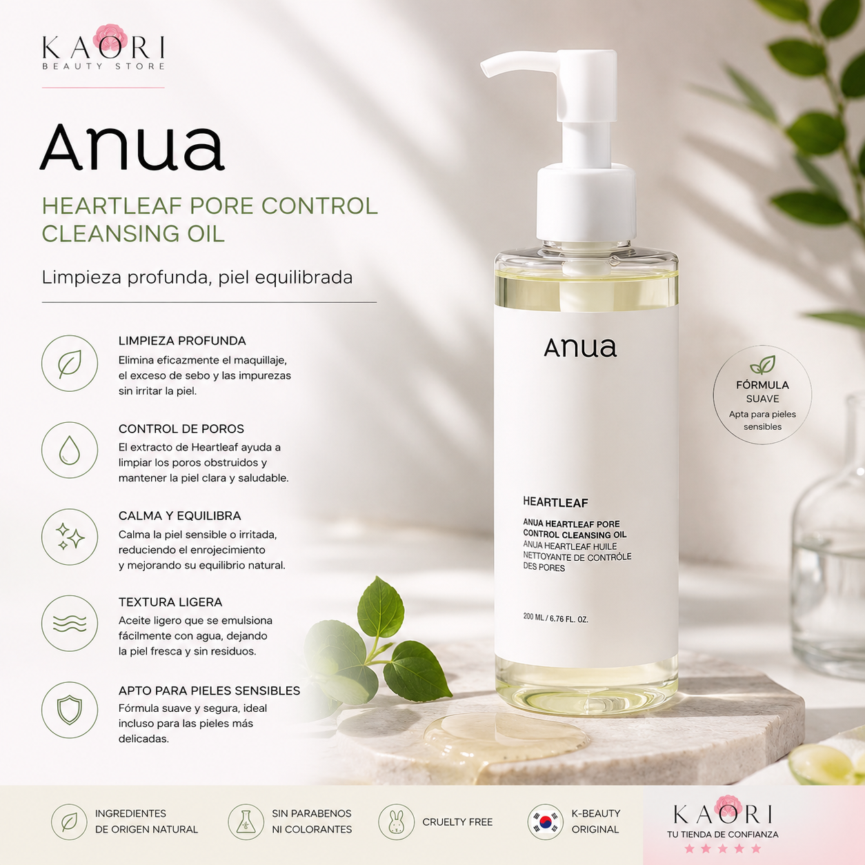Limpiador Facial ANUA | Limpieza Profunda, Control de Poros e Hidratación | Limpiador Diario para Todo Tipo de Piel | K-Beauty