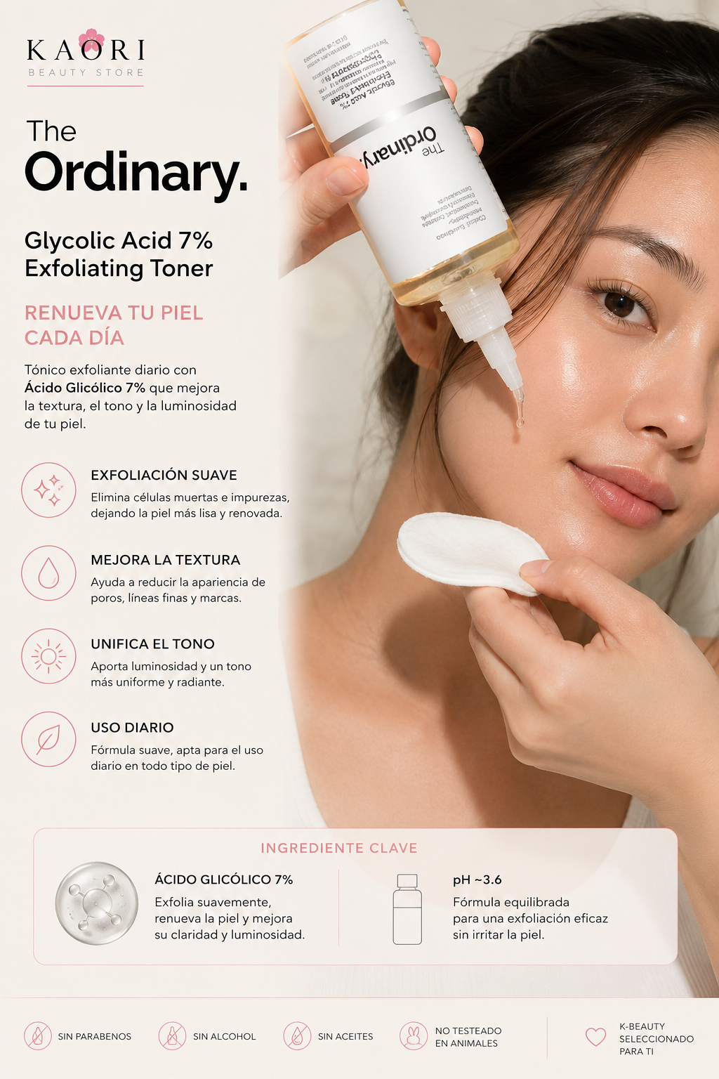 Tónico Facial Ácido Glicólico 7% 100 ml | Exfoliante Suave, Hidratante y Renovador de la Piel | Cuidado Facial