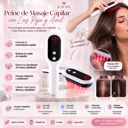 Peine Láser Anticaída LED para el Crecimiento del Cabello | Masajeador Capilar con Luz Roja e Infrarroja – KAORI