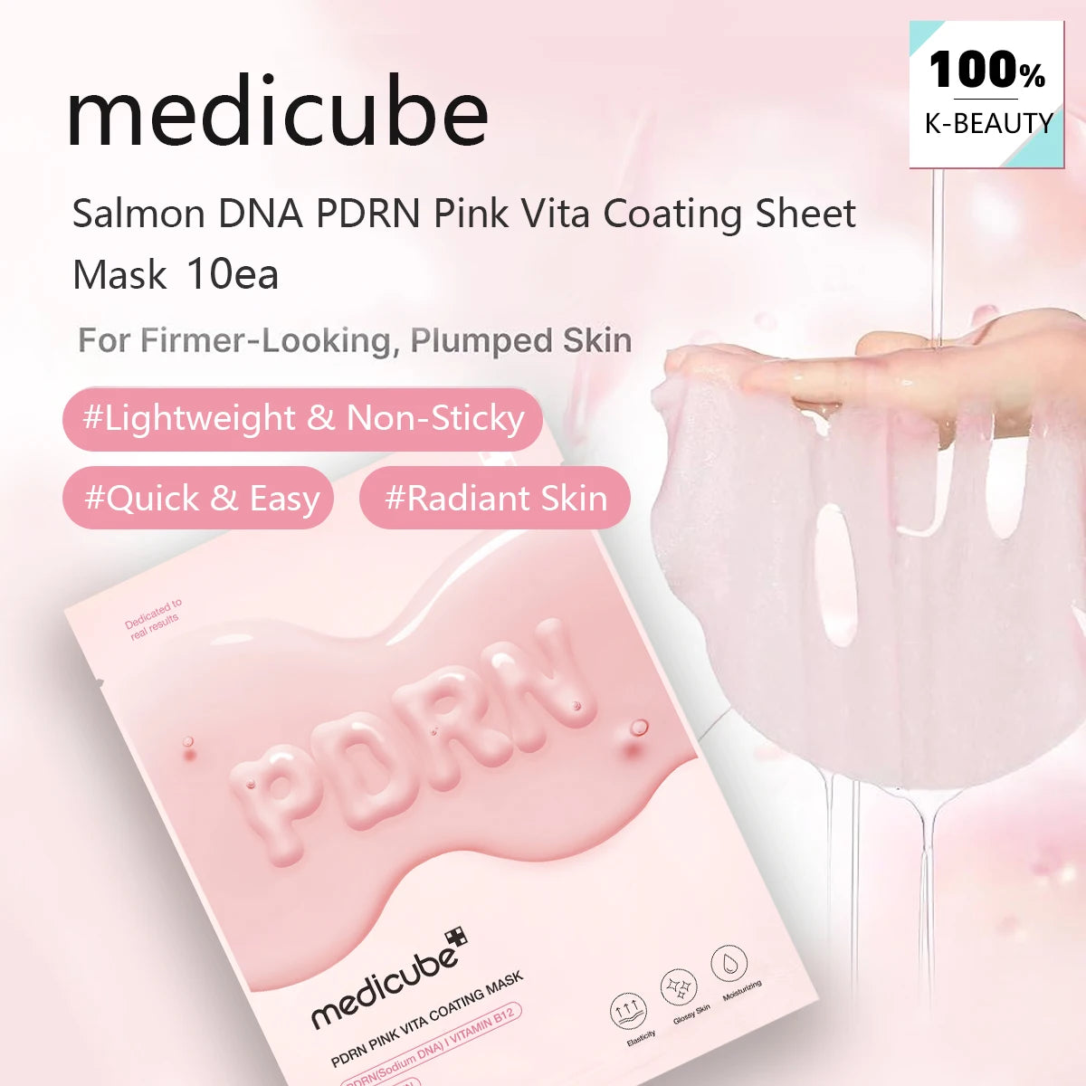 Mascarilla Facial Medicube Salmon DNA PDRN Pink Vita Coating Sheet Mask 10 unidades, Tecnología de Hidrogel, Cuidado de la Piel Coreano, K-Beauty, Maquillaje Coreano