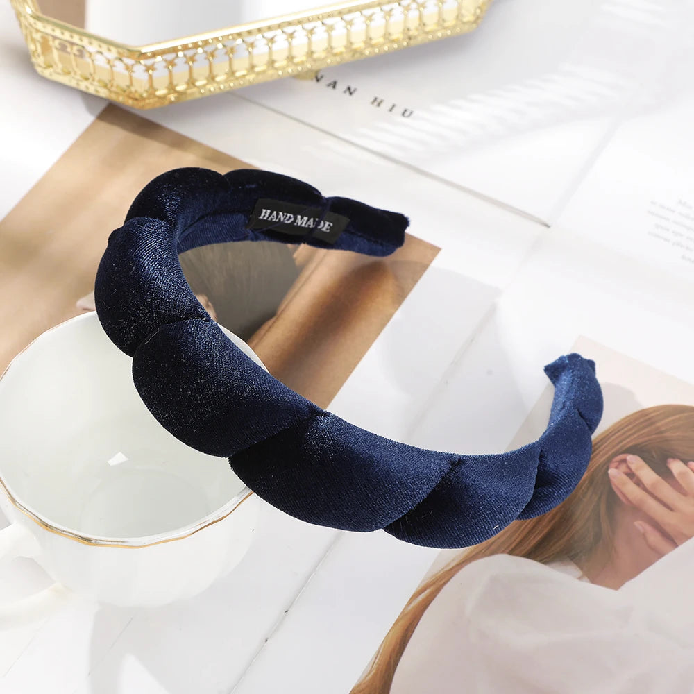 Large Wide Velvet Twist Sponge Headband Padded Hair Hoops Hairbands for Women Girl Wavy Braided Headbands Hair Accessories