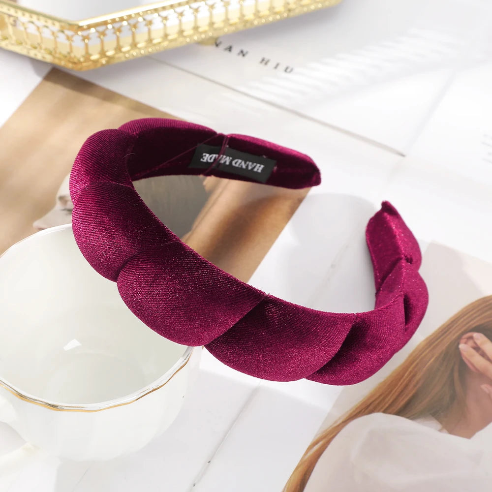 Large Wide Velvet Twist Sponge Headband Padded Hair Hoops Hairbands for Women Girl Wavy Braided Headbands Hair Accessories