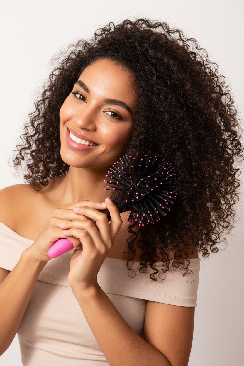 Curly hair girl brush lifestyle
