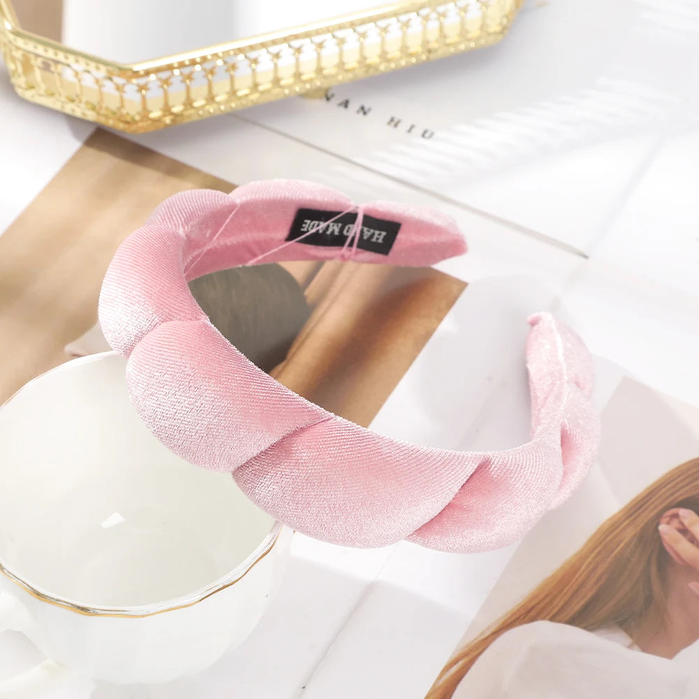 Large Wide Velvet Twist Sponge Headband Padded Hair Hoops Hairbands for Women Girl Wavy Braided Headbands Hair Accessories